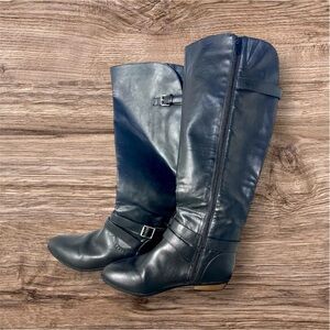 Material Girl Black Faux Leather Knee-High Boots 6.5 medium